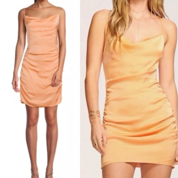Ramy Brook Kiki Satin Cowl Neck Peach Dress Ruched Side Detailing - Picture 1 of 11